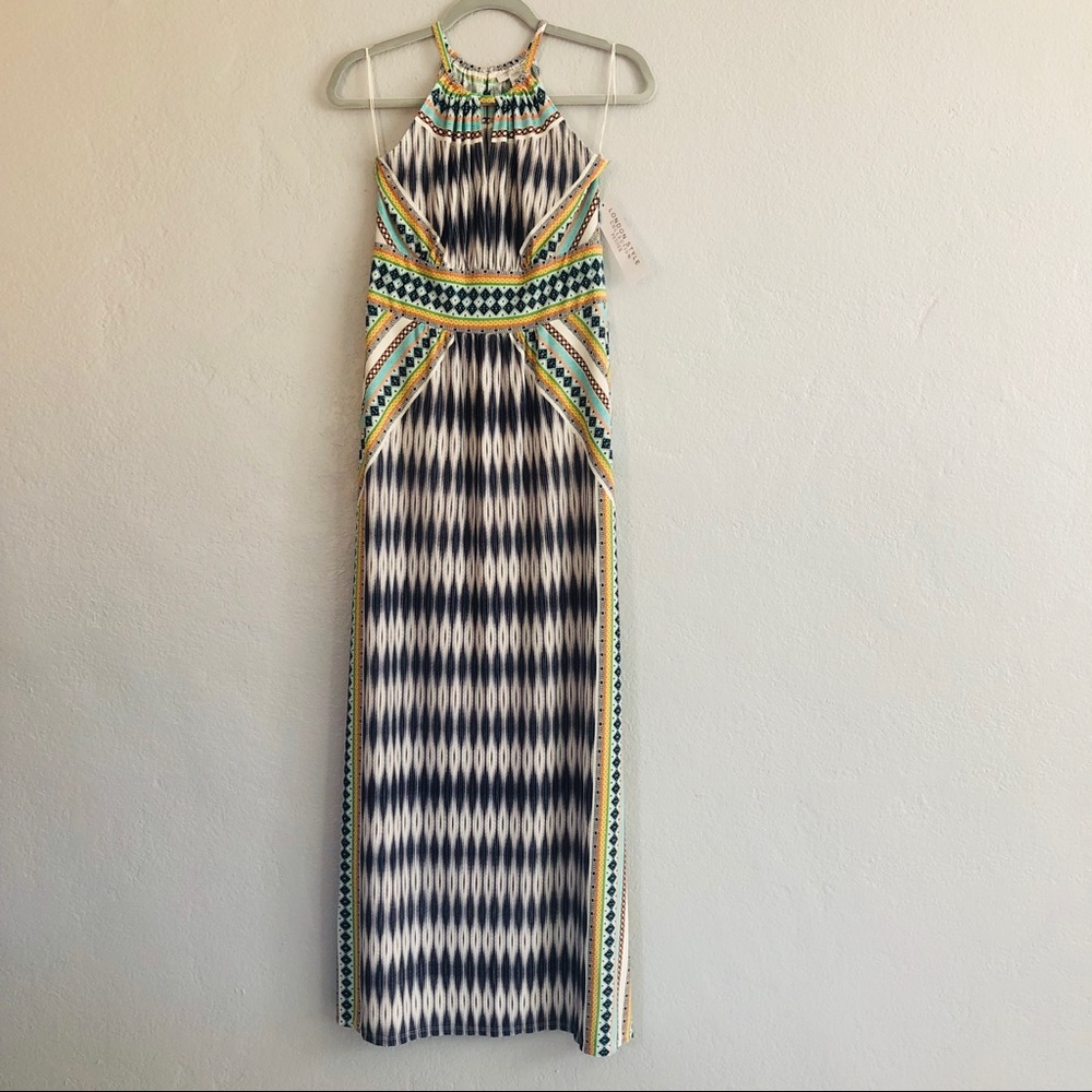London Style Sleeveless Multi Print Maxi Dress